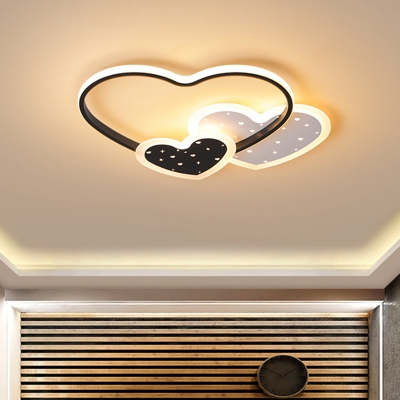 Cutouts Loving Heart Flush Light Modern Romantic Iron Pink/Black LED Ceiling Mount Lighting for Kids Bedroom