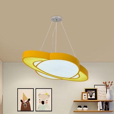 Kids Style LED Ceiling Chandelier Yellow Planet Pendant Light Kit with Acrylic Shade
