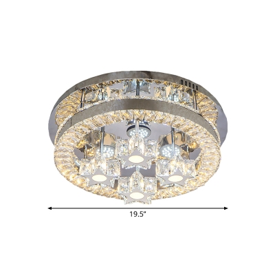 LED Parlor Semi Flush Mount Lighting Modernist Silver Ceiling Light with Star/Arc Clear Crystal Block Shade
