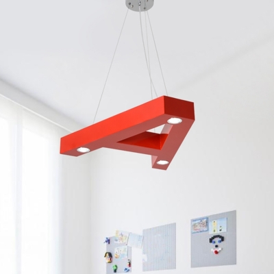 LED Study Room Chandelier Light Simple Red/Yellow/Green Hanging Ceiling Lamp with Letter Metal Shade