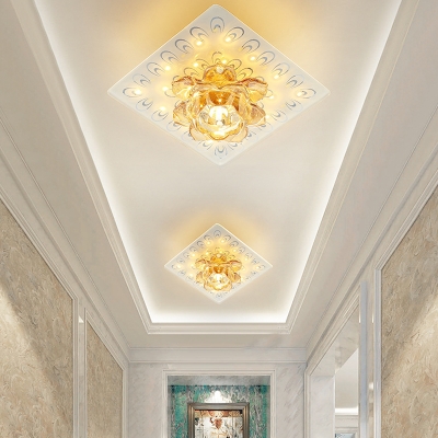 Lotus Ceiling Flush Mount Simple Amber Crystal LED Bedroom Flush Lighting Fixture in Warm/White Light