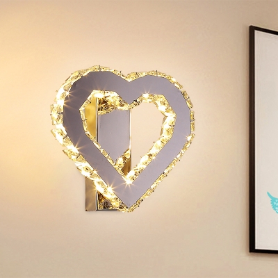Loving Heart Beveled Crystal Sconce Modernist Stainless-Steel LED Wall Mounted Lamp