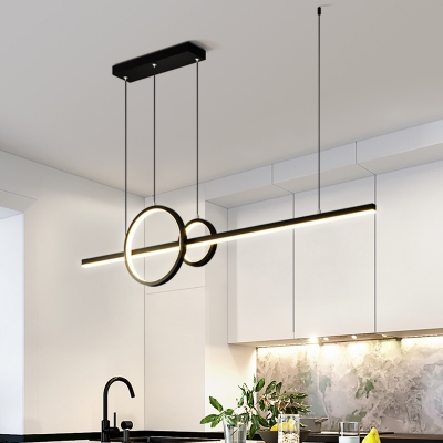 Metal Dual Ring Island Lamp Modern Style Black/Gold LED Hanging Light Fixture with Linear Beam Design