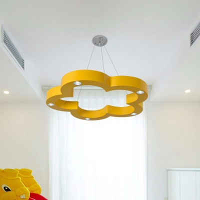 Metal Floral Pendant Chandelier Kids Style LED Suspended Lighting Fixture in Yellow for Children Room