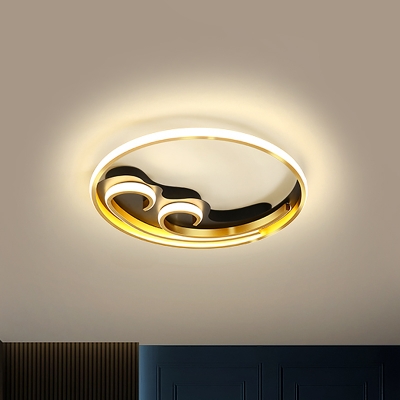 Metal Sea Wave Ceiling Mounted Fixture Nordic LED Flush Mount Light in Gold/Black and Gold for Bedroom