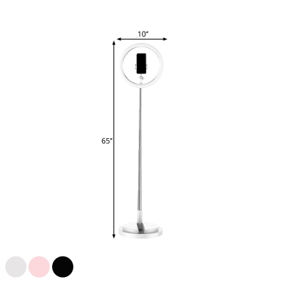 Metallic Round USB Fill Light Simple Black/White/Pink LED Vanity Lighting with Phone Holder Design