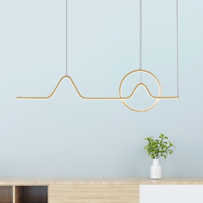 Minimalism Angle and Ring Island Lamp Metallic Dining Room LED Suspended Lighting Fixture in Black/Gold, Warm/White Light