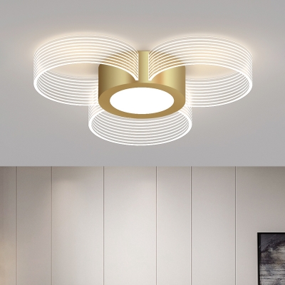 Minimalist Flower Flush Mount Light Acrylic 3/4/5 Heads Bedroom Ceiling Lighting in Gold