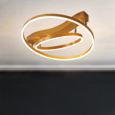 Modern Circles LED Ceiling Lighting Metal Living Room Semi Flush Mount in Gold, Warm/White Light