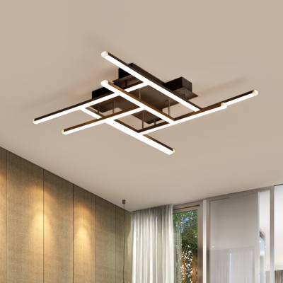 Modern Stacked T-Shape Ceiling Lamp Metal Sleeping Room LED Semi Flush Mount Light in Black