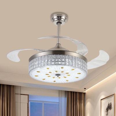 Nordic Round Hanging Fan Light Beveled Crystal Living Room 19