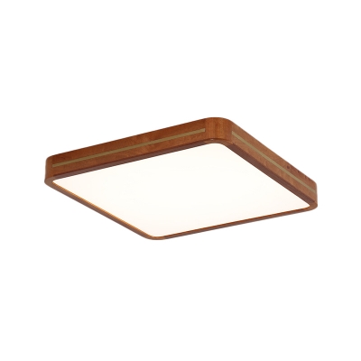 Nordic Square/Rectangular LED Flushmount Wood Living Room Ultra-Thin Ceiling Lamp in Brown, 17
