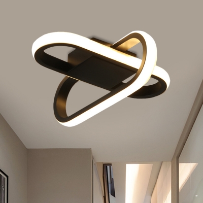 Oblong Metallic Flush Lamp Fixture Minimalism Black/White LED Ceiling Lighting in Warm/White Light