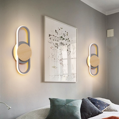 Oval Frame Wall Lighting Modernism Metal LED Bedside Wall Mount Light Fixture in Gray