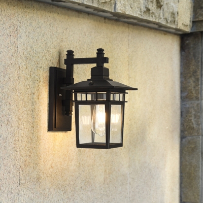 Pavilion Clear Glass Sconce Retro Style 1 Light Outdoor Wall Mount Light Fixture in Black