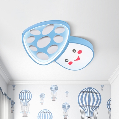 Pink/Blue Cute Mushroom LED Flush Mount Cartoon Iron Close to Ceiling Light for Baby Room