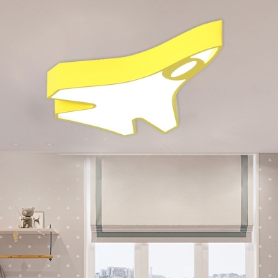 Rocket Kids Room Ceiling Fixture Acrylic Cartoon Style LED Flushmount Lighting in Red/Yellow/Blue, Warm/White Light