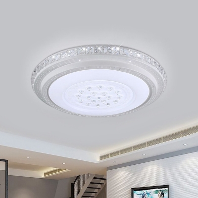 Round Bluetooth Music Ceiling Light Modern Beveled Crystal Embedded Chrome LED Flush Mount Lamp