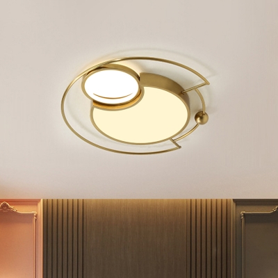 Round Flush Lamp Fixture Modern Metallic LED Bedroom Ceiling Lighting in Gold, Warm/White Light