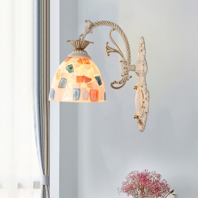 Shell Domed Wall Mounted Light Mediterranean 1/2-Light White Mosaic Patterned Wall Sconce with Carved Backplate