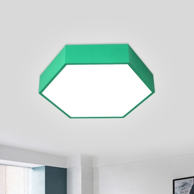 Simple LED Flush Mount Lamp Red/Yellow/Green Hexagon Ceiling Lighting with Acrylic Shade for Drawing Room