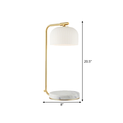 Single Bulb Bedside Table Light Simplicity Brass Nightstand Lamp with Dome Ribbed Glass Shade