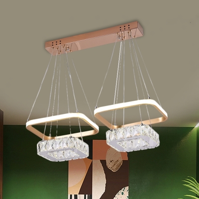 Square Clear Crystal Suspension Lamp Simple Style LED Chrome Multi Light Pendant