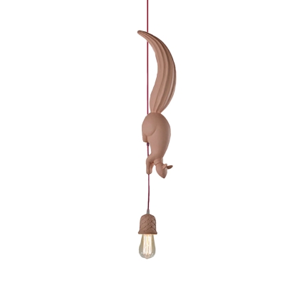Squirrel Chasing Pinecone Pendulum Light Kid Resin 1 Head Black/White/Brown Mini Pendant Lighting with Open Bulb Design