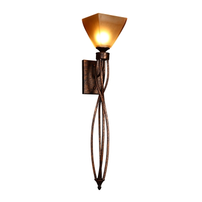 Trapezoid Marble Wall Sconce Light Traditional Style 1 Head Hallway Wall Lighting in Rust with Twisted Arm
