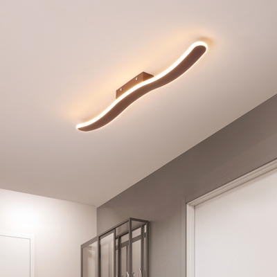 Wave Flushmount Light Contemporary Metal LED Corridor Ceiling Mounted Fixture in Coffee