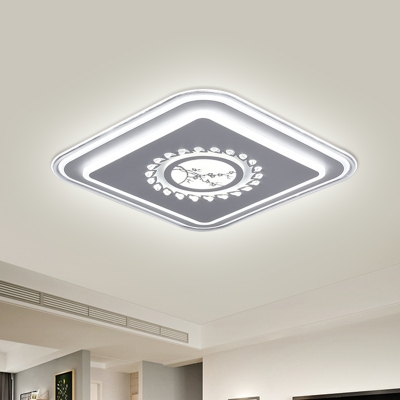 White Square Flush Mount Lamp Contemporary LED Metal Ceiling Lighting with Flower/Plum Blossom/Elk Pattern