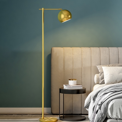 1 Bulb Bedroom Floor Standing Light Minimalist Brass Task Floor Lamp with Global Metal Shade