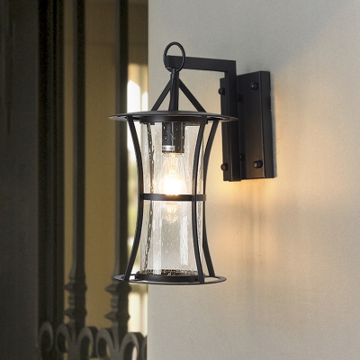 

1 Head Wall Sconce Farmhouse Patio Metal Wall Lamp with Cylinder Clear Water Glass Shade in Black, HL687857