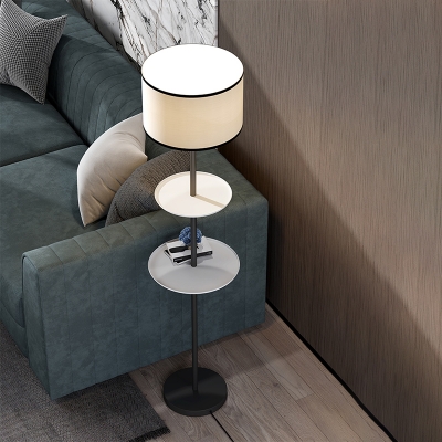 1-Light Cylinder Floor Light Traditional White Fabric Standing Lighting for Living Room