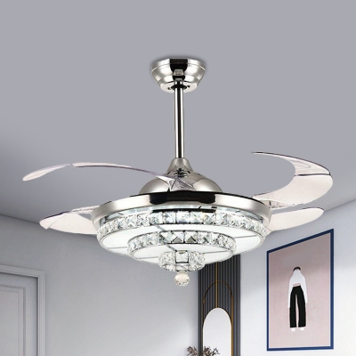2-Tier Circle Crystal Fan Lighting Contemporary 4 Blades LED Chrome Semi Flush Light for Living Room, 19