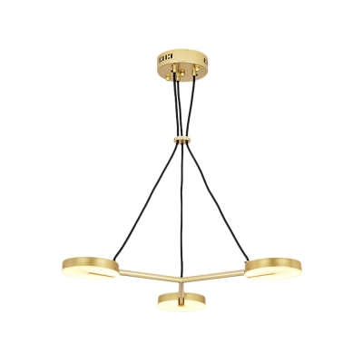 3 Lights Guest Room Chandelier Lamp Minimalism Gold Ceiling Pendant with Round Metal Shade