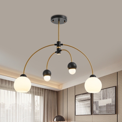 4/6 Bulbs Black Ball Chandelier Contemporary Frosted Glass Ceiling Pendant in Warm/White Light