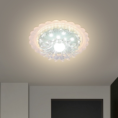 

W LED Corridor Flush Light Fixture Simplicity White Ceiling Flush Mount with Bloom Clear Crystal Shade, HL694427