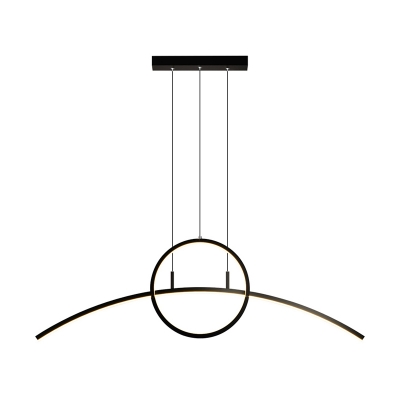 Arc and Ring Metal Suspension Light Simplicity LED Black Hanging Chandelier for Restaurant