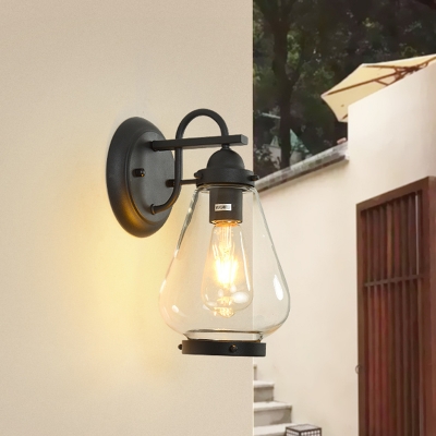 Black 1-Light Wall Sconce Light Factory Tapered Clear Glass Wall Lighting Ideas for Courtyard