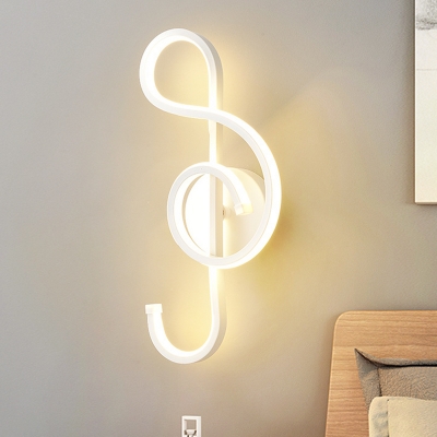 Black/White Music Note Wall Mounted Lamp Modernity LED Metal Sconce Light in Warm/White Light for Bedroom