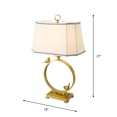 Brass Ring Night Table Lighting Country Metal 1 Bulb Bedroom Nightstand Lamp with Pagoda Fabric Shade