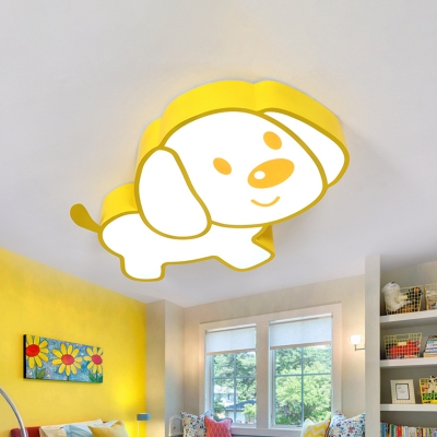 Cartoon Puppy Ceiling Lamp Acrylic Children Bedroom LED Flush Mount Light Fixture in Yellow