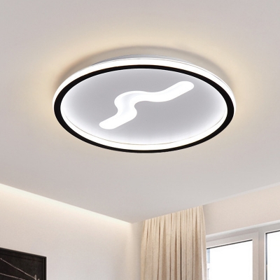 Circle Acrylic Ceiling Lamp Scandinavian LED Black/Gold Flush Mount Fixture in Warm/White Light