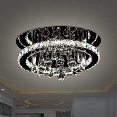 Clear Crystal Circular Semi Flush Mount Minimalist LED Chrome Ceiling Light Fixture in Warm/White Light