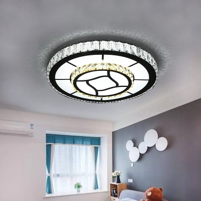 Clear Crystal Dual Round Ceiling Light Modern Style LED Chrome Flush Mount Fixture for Bedroom
