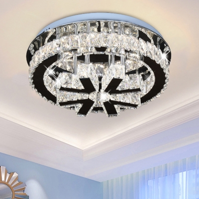 Clear Crystal V-Shape Semi-Flush Mount Simple LED Ceiling Lamp in Black for Bedroom