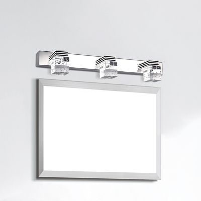 Cubic Wall Mounted Lighting Simplicity Crystal 2/3 Heads Chrome Waterproof Vanity Sconce in Warm/White Light