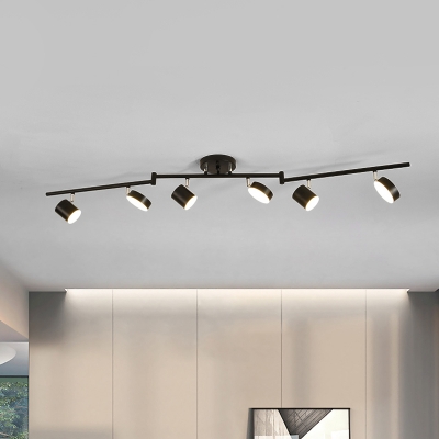 Cylinder and Round Ceiling Fixture Contemporary Metal LED Parlor Semi Flush Mount in Black