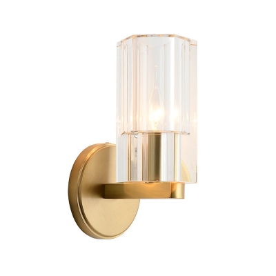 Cylinder Wall Lamp Modernism Clear Crystal 1 Light Brass Finish Wall Mounted Light for Bedside